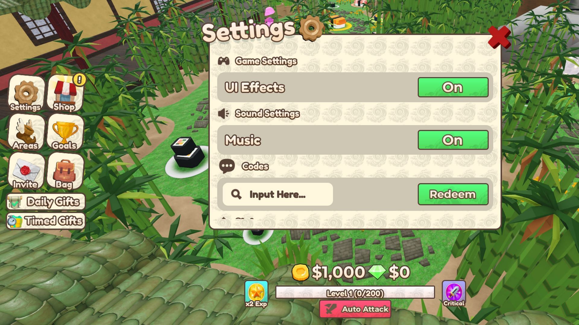 Redeem codes in Ninja Evolution (Image via Roblox)